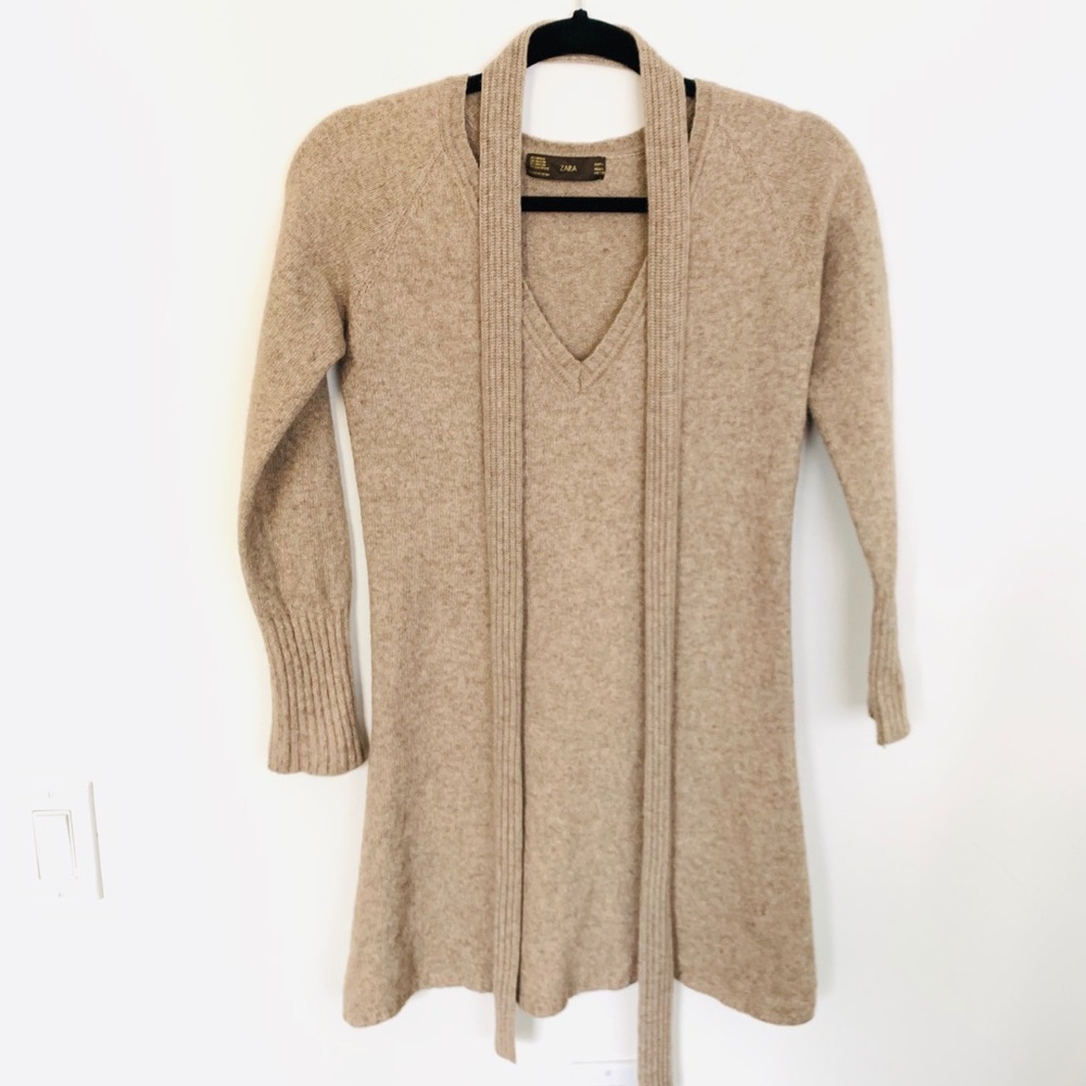 Zara Brown Knit Wool Sweater w/ Belt